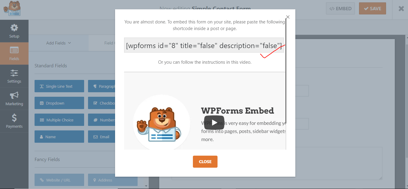 embed the form by copying this shortcode